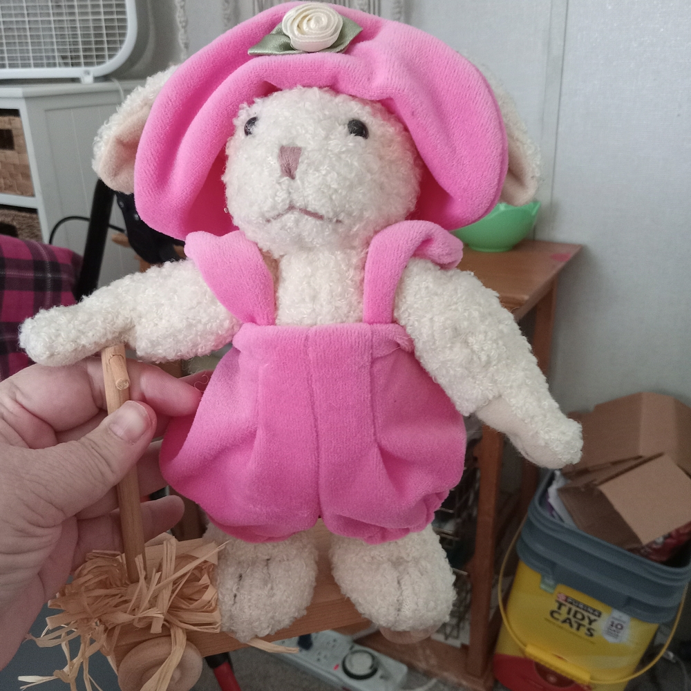 Plush Bunny Toy in Pink Outfit